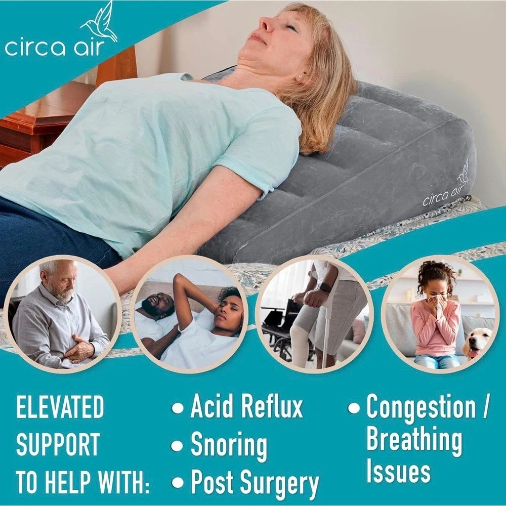 Circa Air Inflatable Wedge Pillow 24x24x8 Travel Portable Gray with Cover Bag